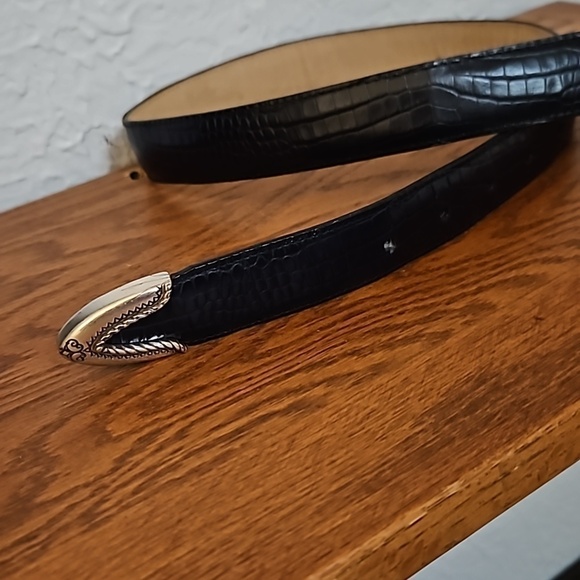 VTG BRIGHTON Black Alligator Scroll Buckle Belt Size 30 main image 4